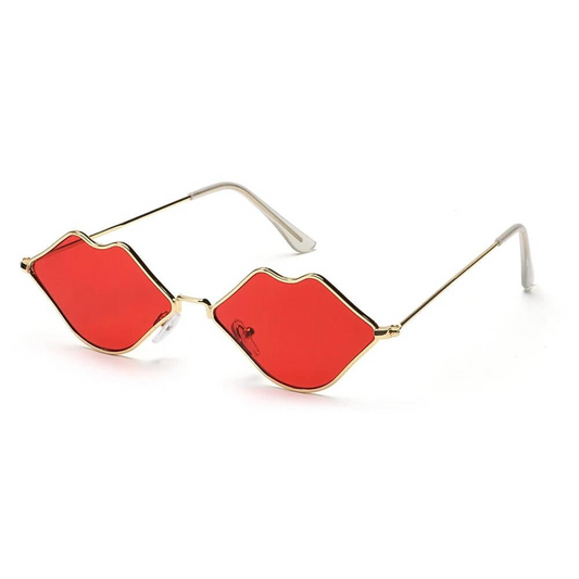Lunettes de festival en forme de bouche bisou lèvres rouge or