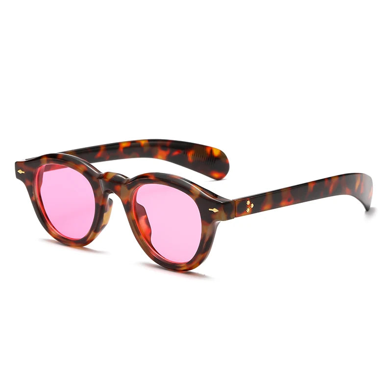lunettes de soleil de festival ronde translucide rose tacheté